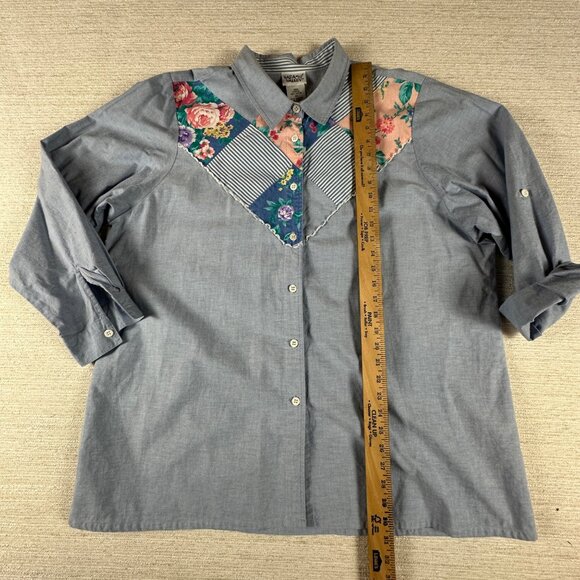 Vintage Napa Valley Womens 2X Button-Up Denim Top Patchwork Cottagecore Dainty - Picture 11 of 13
